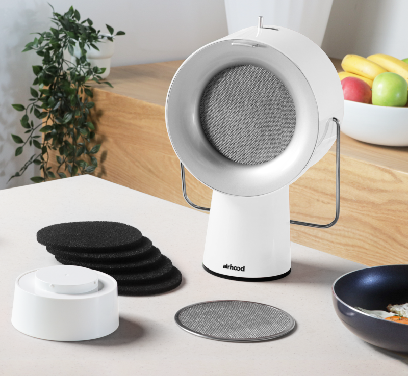 Airhood - Wireless version. The World's First Portable Kitchen Air CLEANER. Ivory White. Removes Grease, Smoke, and Cooking Odors As They Happen.